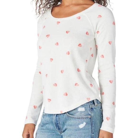 Lucky Brand Heart Waffle Knit Crop Top Lightweight Size L/NWOT - Picture 1 of 9